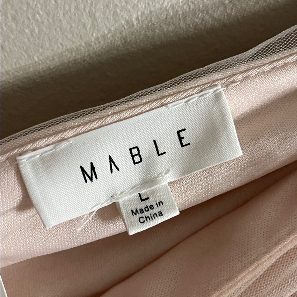 Mable Pearl Stud Swiss Dot Tulle Mini Dress in blush pink size large - Picture 15 of 16